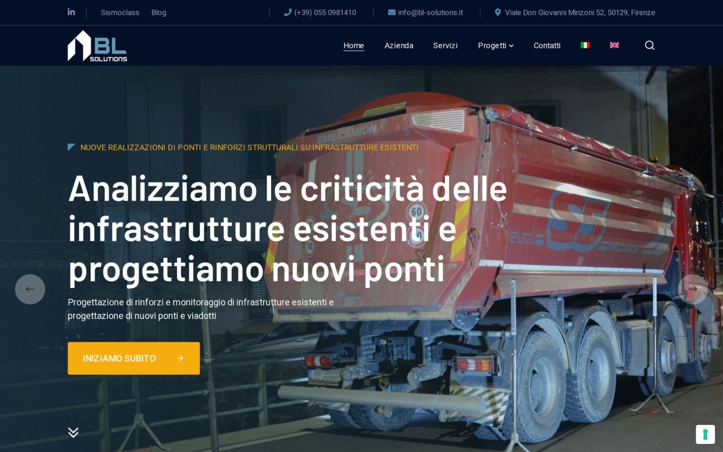 Home di BL-Solutions: apertura a scorrimento con i servizi principali e i punti di forza dell'azienda