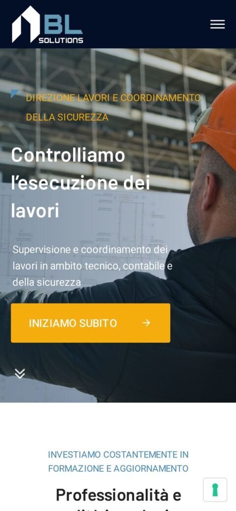 Home di BL-Solutions da telefono, con le sedi raggiungibili dal piè di pagina