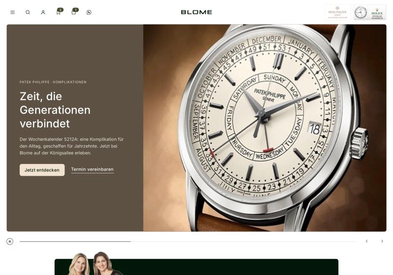 Home del prototipo Blome: apertura con un Patek Philippe e la navigazione della gioielleria