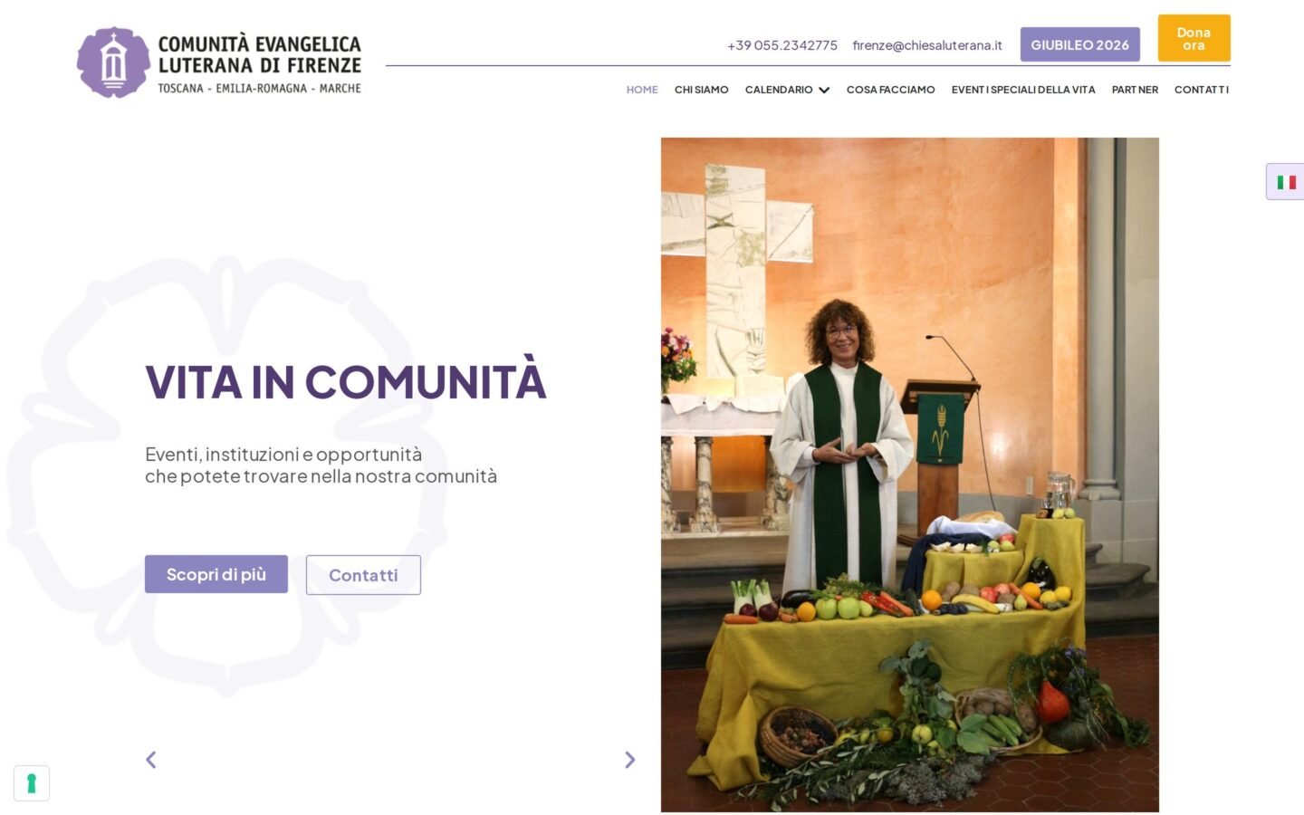 Home della comunità: contenuti organizzati per bisogni reali e donazioni raggiungibili dall'intestazione