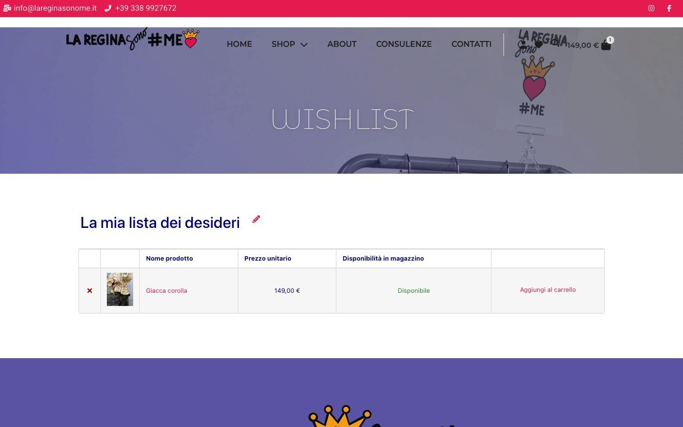 Lista dei desideri, raggiungibile dall'intestazione in ogni pagina