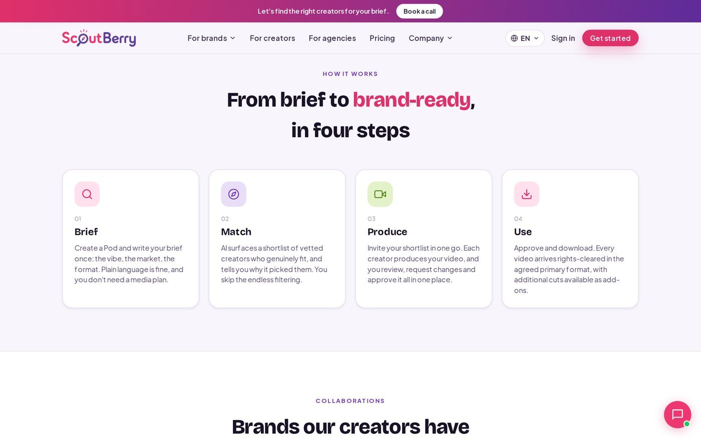 Pagina che permette di esplorare la rete di creator prima di registrarsi