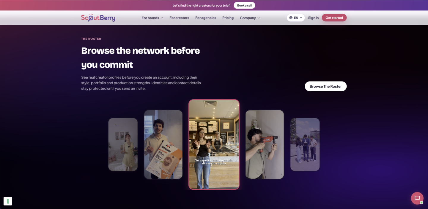 Sezione con i tre percorsi dedicati a brand, creator e agenzie