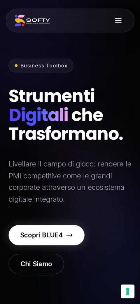 Home di Softy da telefono, con l'invito all'azione ripetuto a ogni sezione