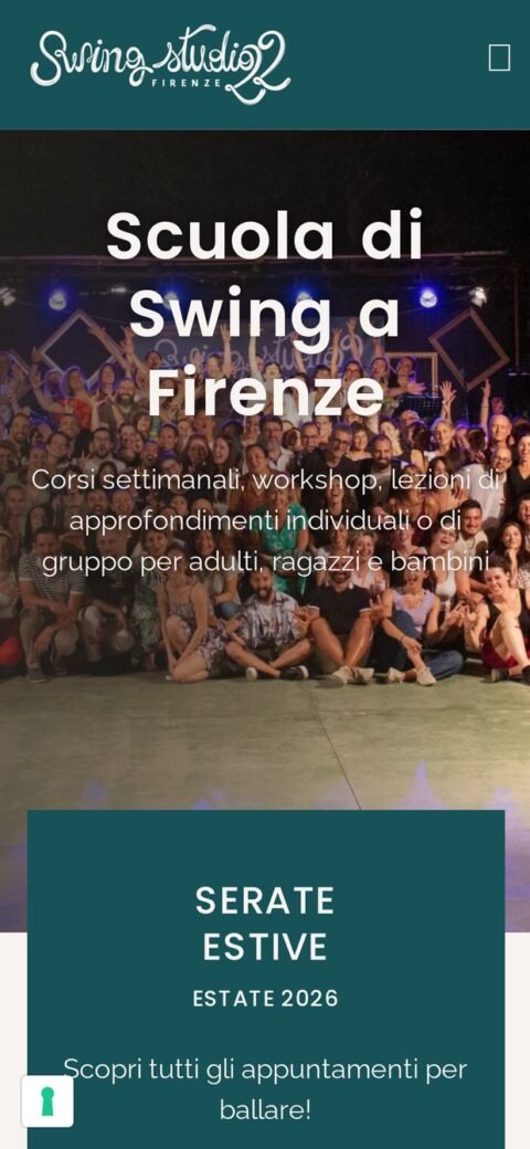Home di Swing Studio 22 da telefono, con l'accesso all'area riservata in evidenza